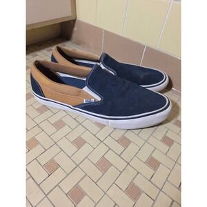 Vans Slip-On Sneakers Mens 13 Blue Tan Good Suede Canvas Colorblock Skate Shoes